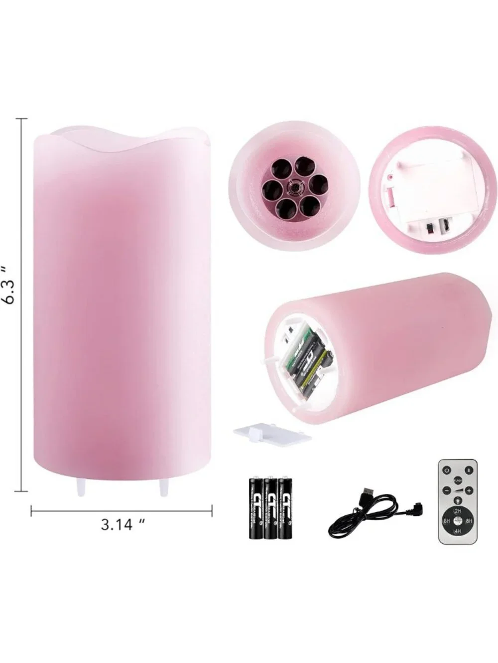 Romantic Flameless Candles with Pink Heart Projector Lights - Battery Operated